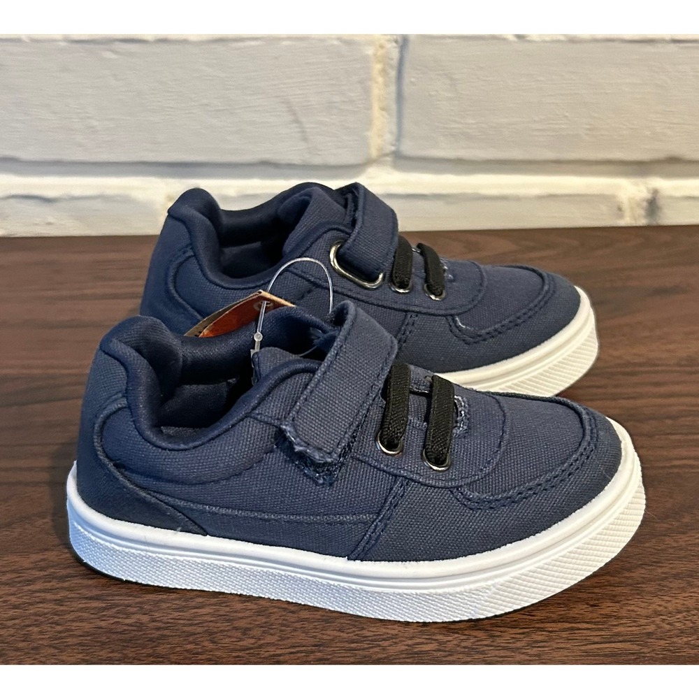 New Oomphies Ethan Toddler Navy Canvas Sneakers Hook Loop Strap Size 7C‎ Easy On